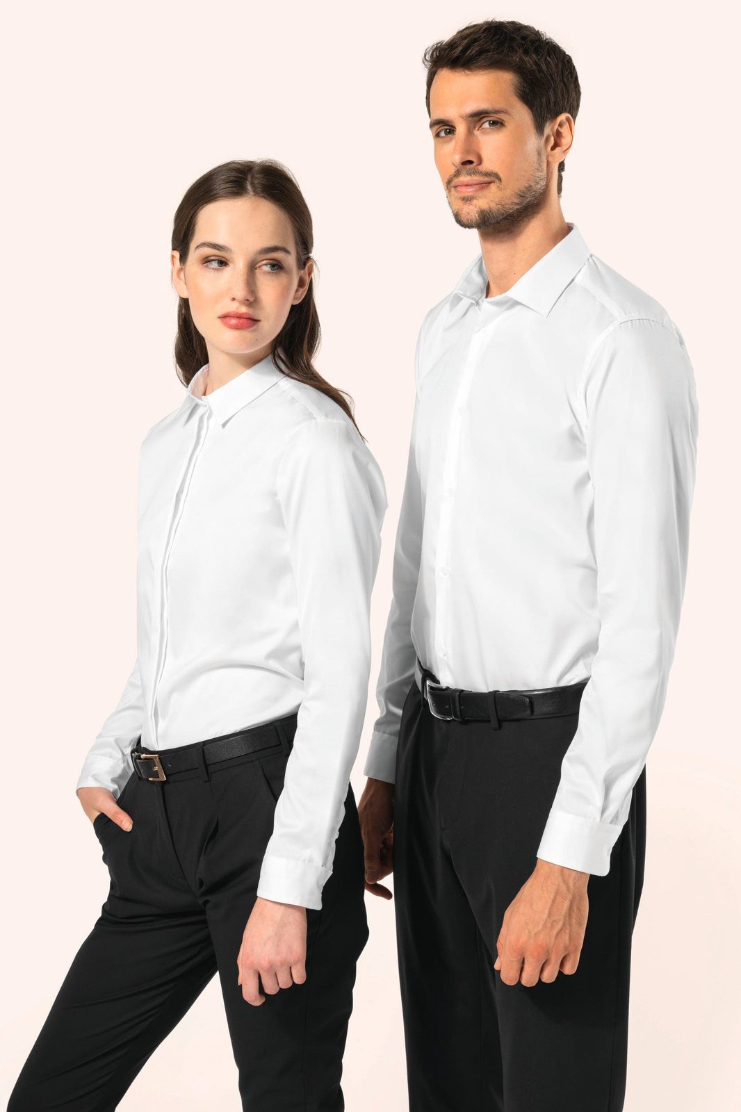 Woman and man in a white shirt with black trousers