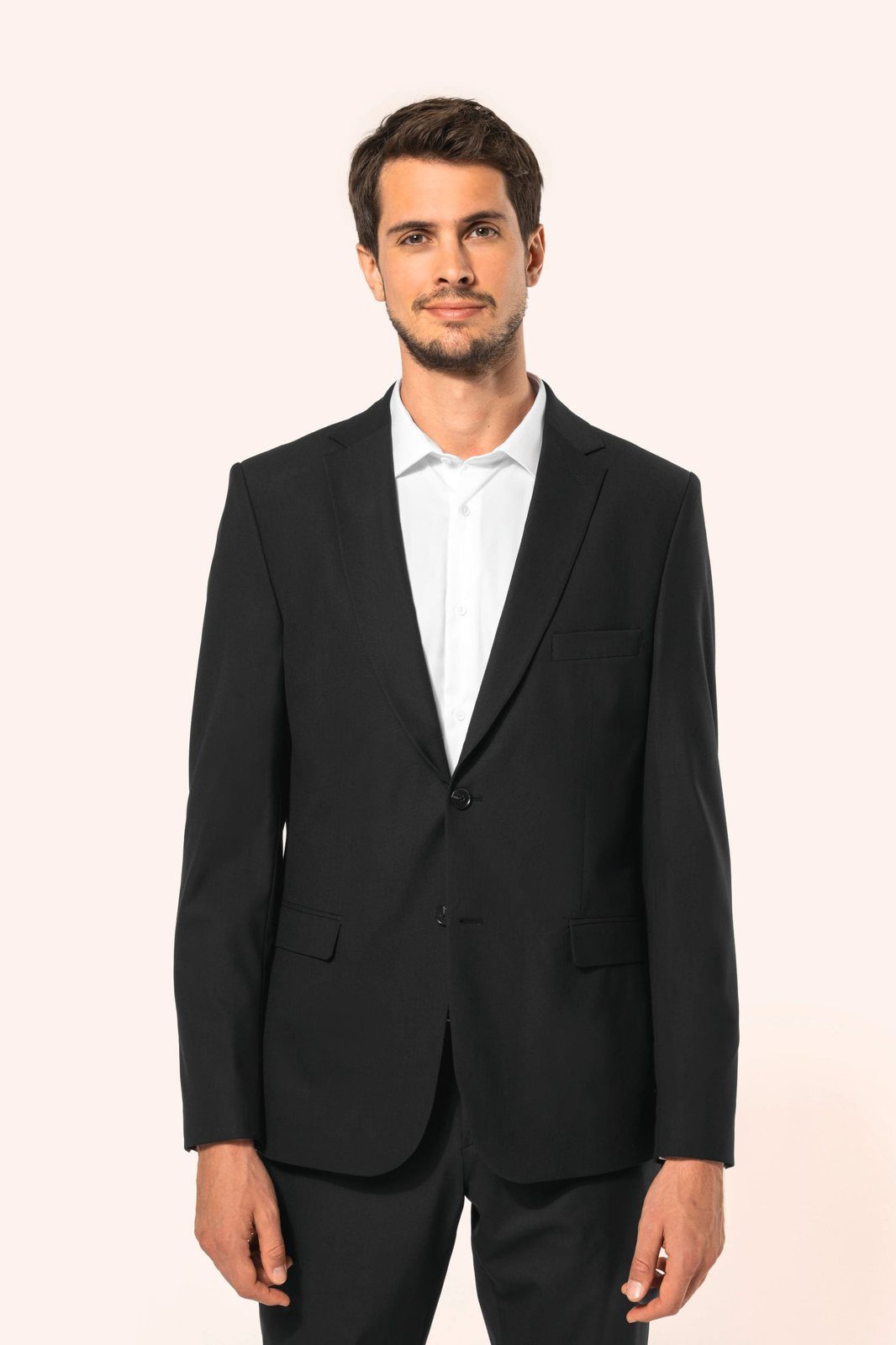 Man in a black men's blazer with a white shirt
