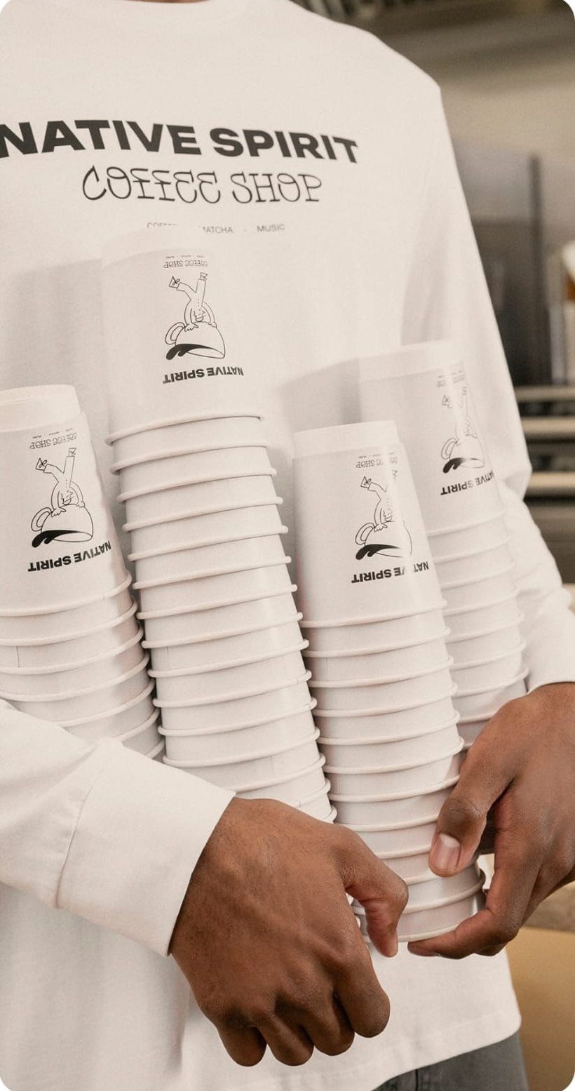 Wit shirt met lange mouwen en een 'Coffee Shop'-print